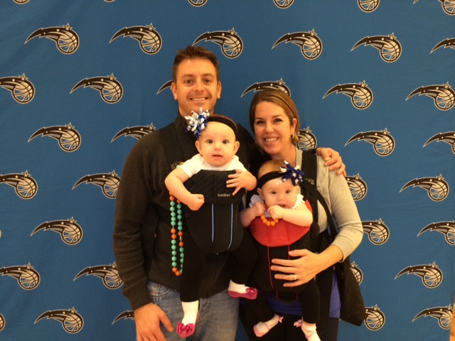 Braving the Orlando Magic crowds with our 6 month old twins
