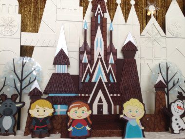 Frozen theme Gingerbread house with Sven, Kristoff, Anna, Elsa and Olaf in front