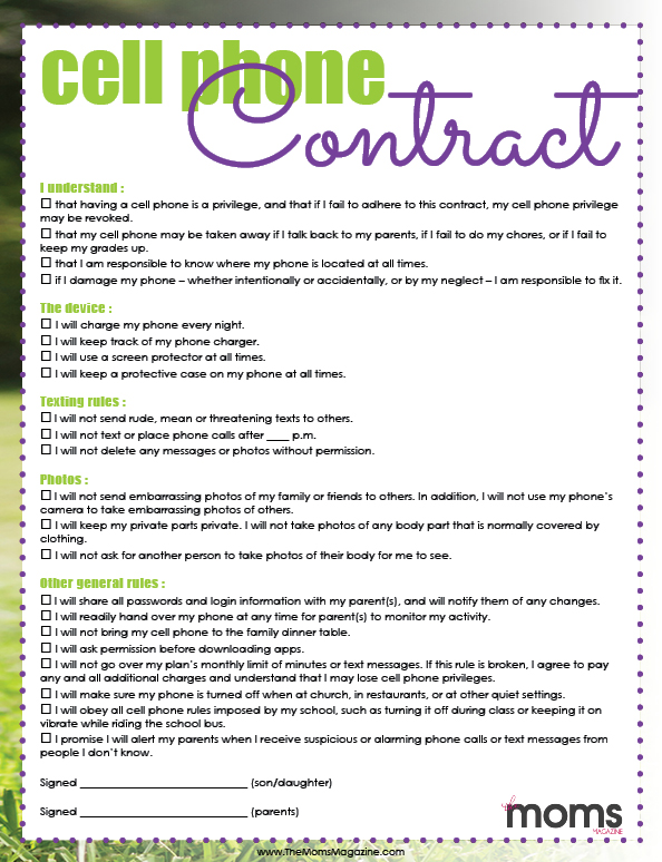 Signing A Cell Phone Contract Free Printable Orlando Mom Collective