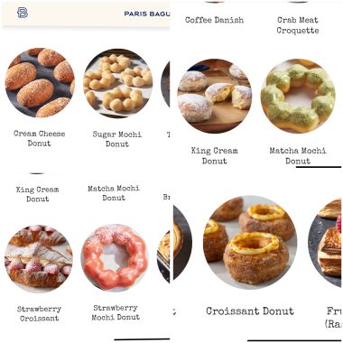 screenshot of a donut menu with several donuts