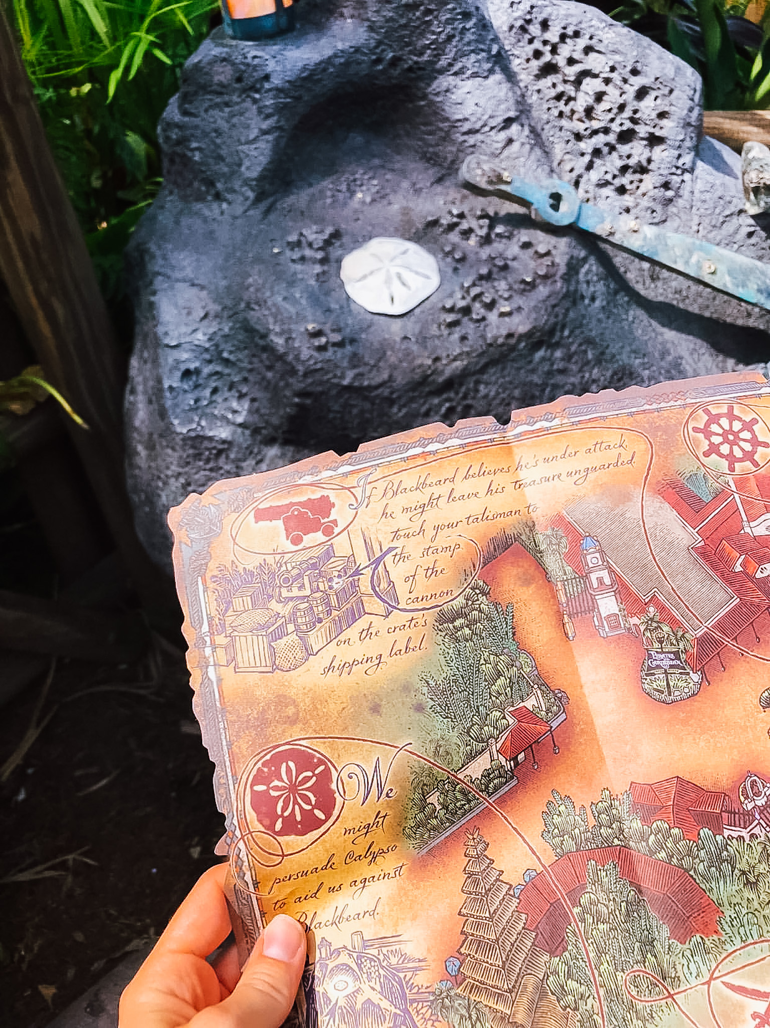 A Pirate’s Adventure – Treasures of the Seven Seas map with rock behind