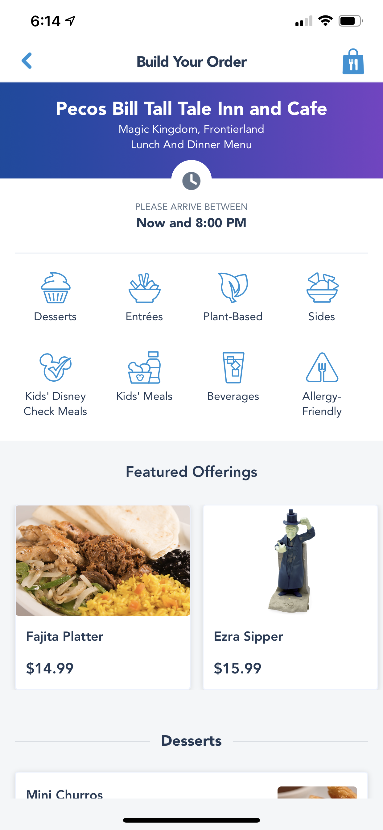 my disney experience app mobile ordering page - building an order