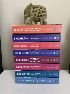My Bridgerton books stack.