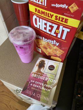 I read "An Offer From a Gentleman" on Mother's Day with what I consider a perfect snack - Starbucks and Extra Toasty Cheez-Its.