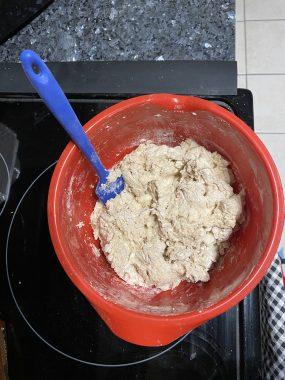 ** This is what your dough should look like after you mix all of the dry ingredients with the wet. Don't panic! This is how it should look!
