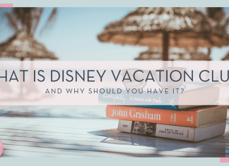link hoang vía unsplash picture of a stack of books with glasses on top with ocean and huts behind with the words 'what is Disney Vacation club? and why should you have it?' in text in front of picture