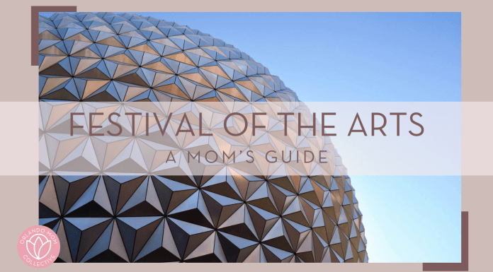 frances gunn via unsplash picture of spaceship earth and sky with 'festival of the arts a mom's guide in text over top'