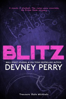 Blitz by Devney Perry cover image - dark purple with a wildcat outline and football play in light purple