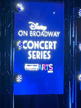 Disney on Broadway Concert Series sign with blue background