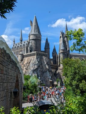 Hogwarts castle at Universal Orlando and a crowd