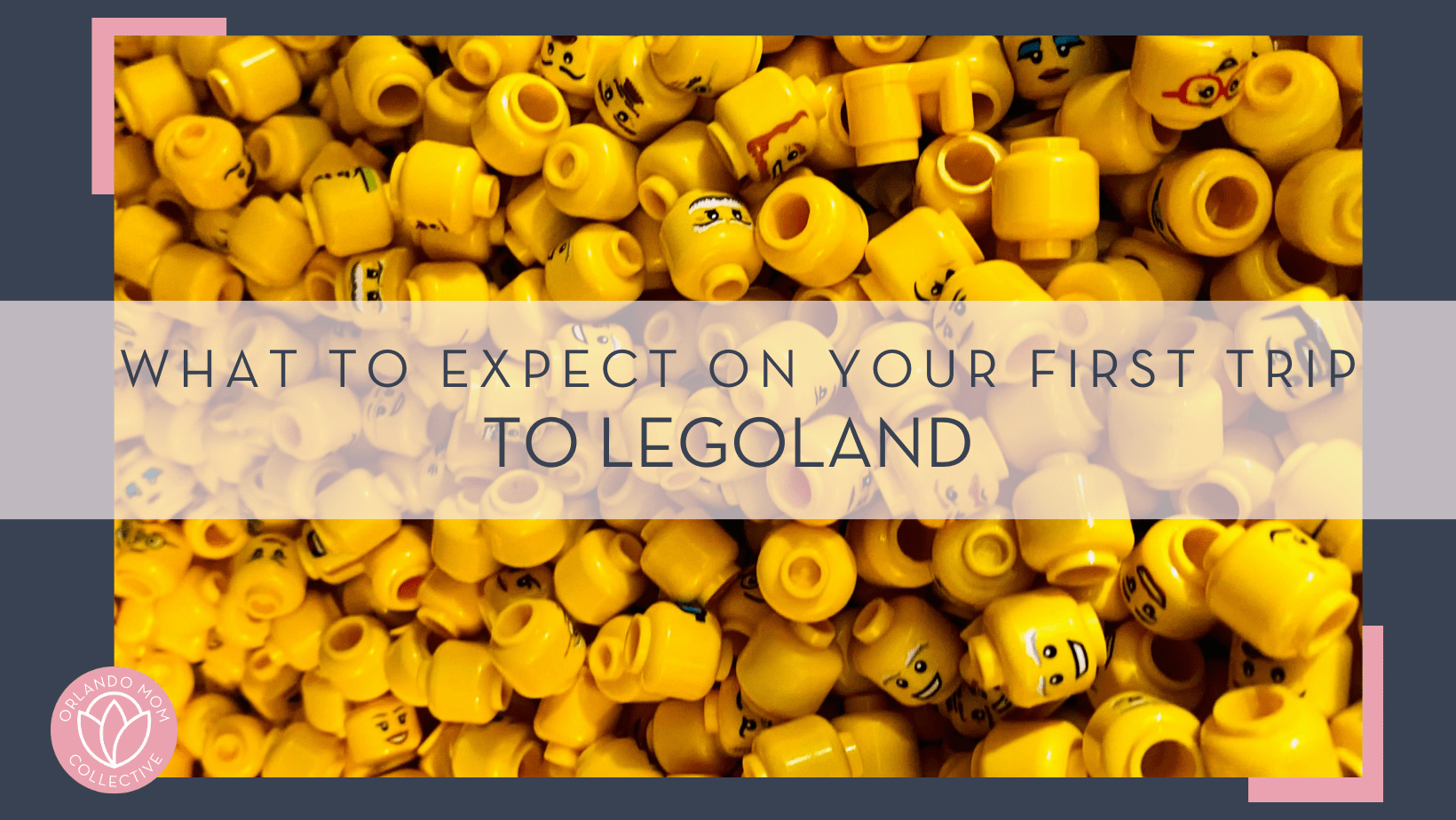 Alexander Bickov via unsplash photo of lego head with 'what to expect on your first trip to Legoland' in text over top.