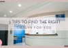 Martha Dominguez via unsplash picture of hospital desk with words ' 3 tips to find the right OB/GYN for you'