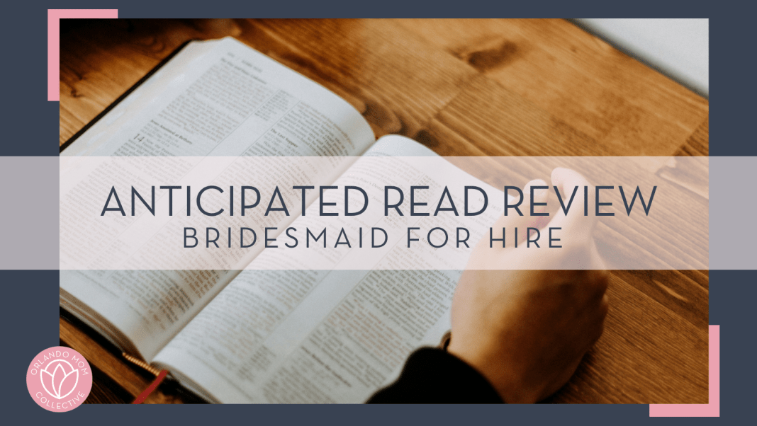 Priscilla Du Preez via unsplash picture of open book on wood table top with hands beside pages with words 'anticipated read review bridesmaid for hire'