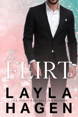 The Flirt by Layla Hagen book cover via Amazon - green to pink ombre behind a man in a suit