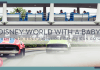 Tim mossholder via unsplash photo of cars driving with people on the people mover behind them with words 'Disney World with a baby: theme park rides the whole family can go on'